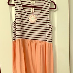 Umgee Sleeveless Navy Stripe and Peach Shirt